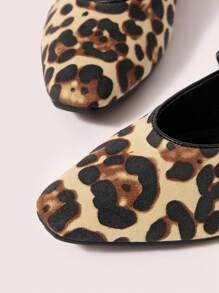 CUCCOO DOLLMOD Square Toe Flat Low Vamp Metal Rivets Buckle Leopard Print Color Block Soft Bottom Retro Women Loafers, Suitable For Daily Commute, Party And Walking New Year Holiday Valentines - Multicolor - View 7