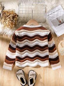 SHEIN Áo len dệt kim mỏng dễ thương họa tiết ombre chuyển màu cho bé gái - màu nâu - Xem 2