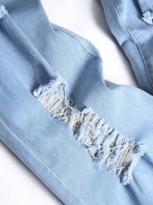 Manfinity LEGND Men Casual Versatile Ripped Slanted Pockets Denim Jeans, Autumn