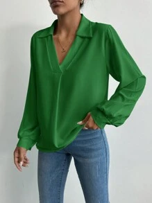 EURMUSE Turn-down Collar Casual Shirt - Green - View 4