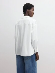 BizChic Blusa Casual Feminina de Manga Longa em Algodão Branca, Elegante para Ir ao Trabalho, Ação de Graças, Natal - Branco - Visão 3
