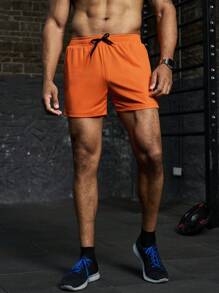 Manfinity Fitness Men's Plain Color Splicing Lace-Up Pocket Simple Casual Sports Shorts - Orange - View 7