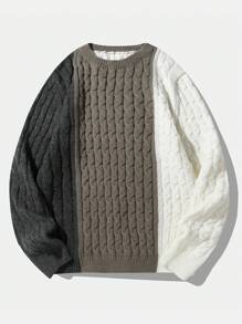 Manfinity Homme Jersey de cuello redondo de manga larga con ajuste holgado y bloques de colores para hombre, otoño/invierno