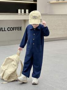 SHEIN Genkimix Kids 1pc Young Boy Casual Sports College Style Long Jumpsuit, Suitable For Daily School, Travel, Outdoor Activities, Fit For Spring And Autumn Back To School Season