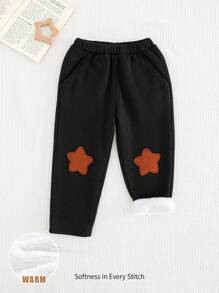 Cozy Pixies 年轻男孩星星贴花弹性腰部保暖内衬休闲百搭运动裤