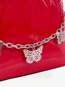 SHEIN ICON Túi xách nữ, Thời trang, Đơn giản, Đa năng, Cá nhân hóa, Cô gái ngọt ngào và sành điệu, Y2k, Đường phố, Lông vũ nhân tạo, Kim loại, Dây trang trí hình bướm, Đỏ và trắng, Dành cho tiệc cocktail, Tiệc tùng, Vũ hội, Câu lạc bộ, Hẹn hò, Sinh nhật, Buổi tối, Đêm hẹn hò, Giáng sinh - Đỏ - Xem 5