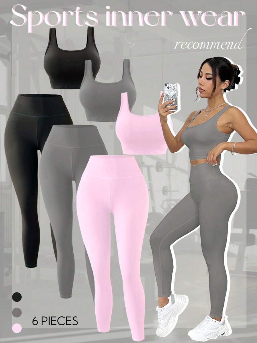 Easithlete 3pcs Women's  Yoga Sets Including Form-Fitting Scoop Neck Tank Top, High Waisted Leggings, Sexy Butt-Lifting Essential Activewear Sports Set For Workout, Running, Gym Workout Women Setwomen Workout Set - Multicolor - View 1