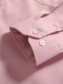 Manfinity Mode Casual Long Sleeve Button-Front Collared Shirt With Pockets, Solid Color (Not Positioned), Mens Pink Dress Shirt