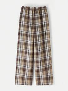 SHEIN BASICS 休闲编织格子低腰宽松直筒女裤 - 彩色 - 查看 2