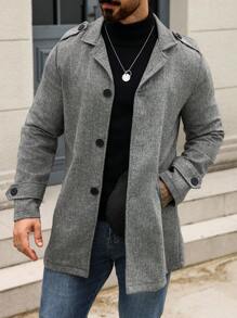 Manfinity Homme Men's Solid Color Front Button Pocket Long Sleeve Windbreaker Jacket