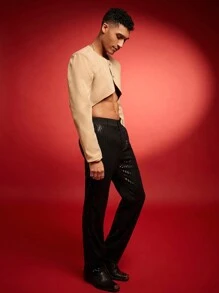 FeverCity Men's Loose Fit Short Cropped Long Sleeve Blazer