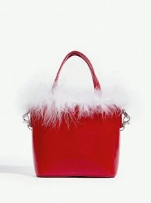 SHEIN ICON Túi xách nữ, Thời trang, Đơn giản, Đa năng, Cá nhân hóa, Cô gái ngọt ngào và sành điệu, Y2k, Đường phố, Lông vũ nhân tạo, Kim loại, Dây trang trí hình bướm, Đỏ và trắng, Dành cho tiệc cocktail, Tiệc tùng, Vũ hội, Câu lạc bộ, Hẹn hò, Sinh nhật, Buổi tối, Đêm hẹn hò, Giáng sinh - Đỏ - Xem 4