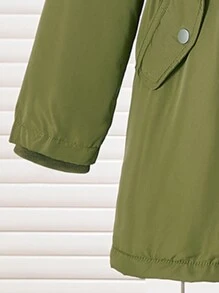 2 peças de jaqueta grossa com capuz de lã verde militar para meninos pré-adolescentes, moderna e estilosa, adequada para outono/inverno