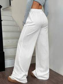 Muchica 女士纯色前系带简约阔腿裤，休闲日常穿着 - 白色 - 查看 2