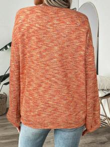 SHEIN LUNE Áo nỉ chui đầu dệt kim nhiều màu cho nữ, mùa thu, áo dài tay - trái cam - Xem 2