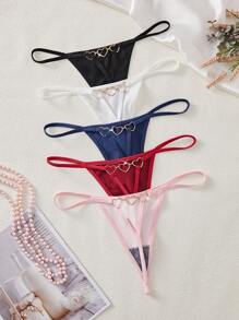 5pcs/Set Elegant Fantasy Series Women Thong Panty With Heart Shaped Decorations - Multicolor - View 1