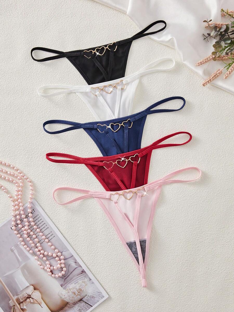 5pcs/Set Elegant Fantasy Series Women Thong Panty With Heart Shaped Decorations - Multicolor - View 1