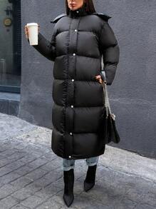 EURMUSE Keep Warming Feature Maxi Lenght Puffer Winter Coat - Black - View 4