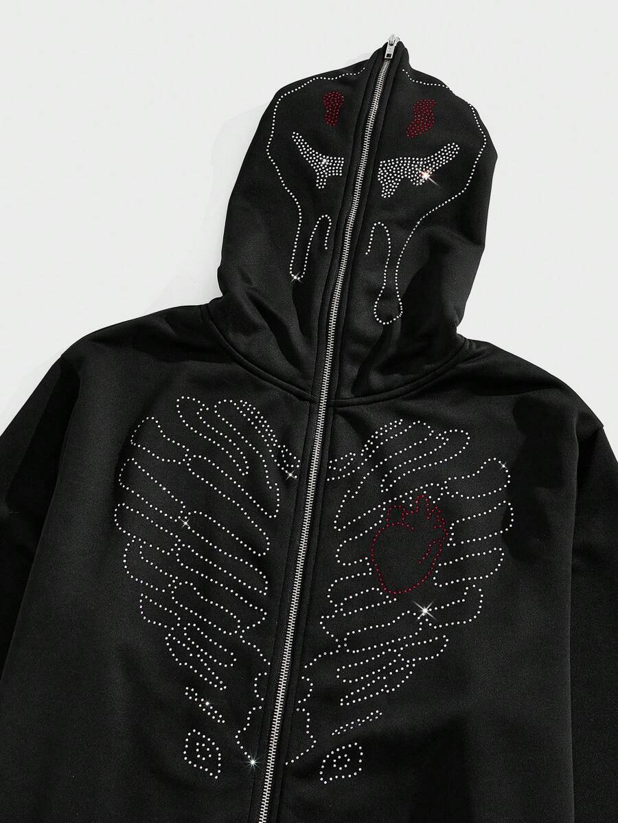 Manfinity VCAY Men's Halloween Graphic Knitted Casual Loose Fit Button-Front Long Sleeve Hoodie For Young People, For Fall Winter