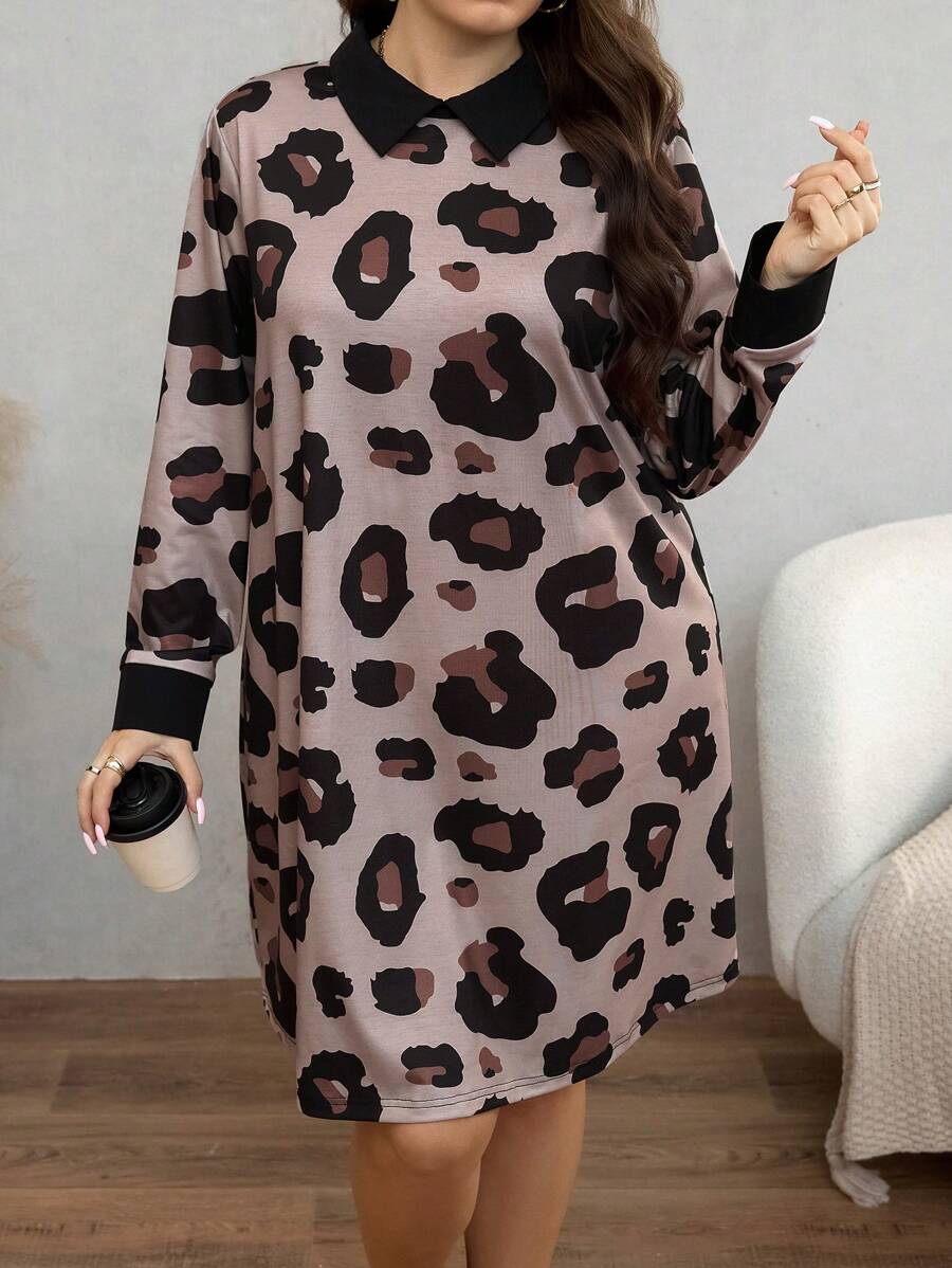 SHEIN LUNE Plus Size Bowknot Lapel Commuting Fashion Outing Fall Dresses For Fall/Winter Thanksgiving Outfit And Halloween Thanksgiving Outfit Casual Everyday Wear,Essentials Holiday Outfit Holiday Party Dress Plus