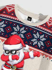 Manfinity Hypemode Men's Santa Claus Pattern Round Neck Long Sleeve Casual Pullover Sweatshirt, Autumn/Winter - White - View 3