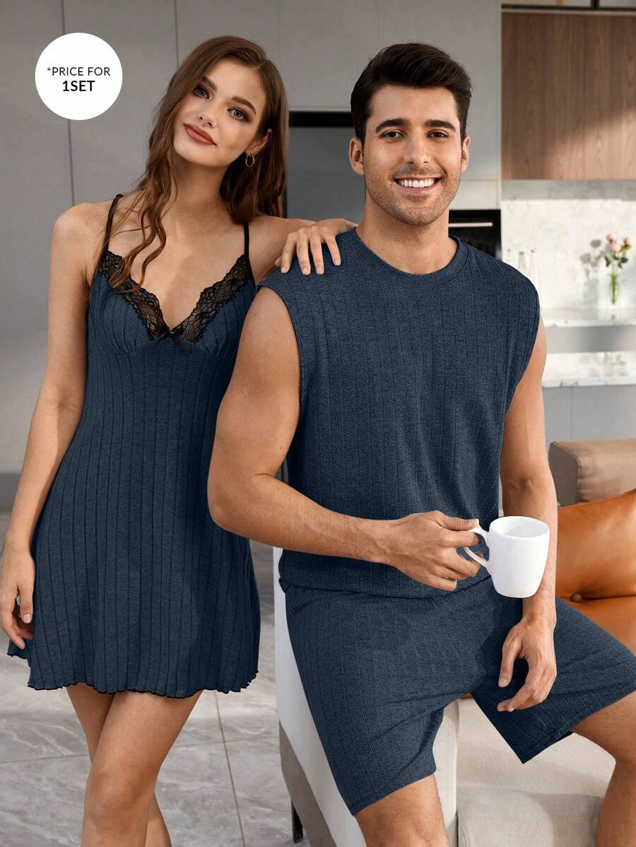 Men's Summer Solid Color Minimalist Tank Top And Shorts Pajama Set