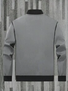 Manfinity Homme Plus Size Men Casual Lightweight Zip Up Bomber Jacket, Suitable For Autumn - Grey - View 2