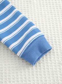 Cozy Pixies 2pcs Baby Boy Striped Stand Collar Half-Placket Long Sleeve Top And Elastic Waist Ankle-Length Pants Set - Blue - View 7