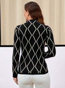 EMERY ROSE Jersey casual de mujer de cuello alto, de manga larga, de corte ajustado, con estampado jacquard a cuadros - Multicolor - Ver 4