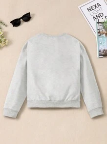 Tween 女童圆领长袖简约印花运动衫，休闲日常穿着 - 淺灰色 - 查看 2