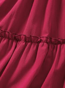 Tween Girl Solid Peplum Short Sleeve Dress - Red - View 6