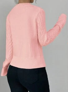 Chiquease Women's Bow Decor Round Neck Long Sleeve Casual Cardigan, Autumn/Winter Fall Cloth For Women - Baby Pink - View 2