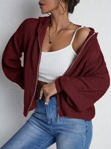 RueChic Sudadera casual con capucha de unicolor, mangas largas y cremallera delantera para mujer, para otoño/invierno, parte superior de manga larga