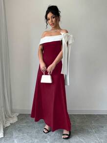 Elenzga Đầm dự tiệc dài thanh lịch màu đen và trắng - Đỏ và trắng - Xem 5