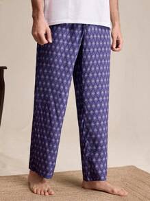 EverLounge Pantalón inferior de ropa de estar en casa con estampado completo y botones delanteros para hombres, uso casual de todos los días - Morado - Ver 4