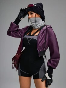 Innovista 女式撞色露背紧身连身裤，黑色健身连身裤，女式连身裤，连身裤，网球女装，收腹提臀连体短裤，瑜伽，健身，骑行，氨纶，秋装 - 黑色 - 查看 9