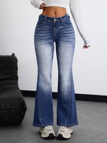 SHEIN EZwear Women Casual Washed Flared Denim Jeans