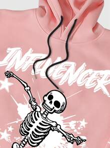 Manfinity Roghcode Ensemble 2 pièces Manfinity Streetrush pour hommes, survêtement casual avec capuche, imprimé tête de mort et lettres, en rose. Ensemble survêtement homme, tenue 2 pièces homme, vêtements homme, ensemble Sweat-shirt à capuche et pantalon de jogging - Rose bonbon - Voir 4