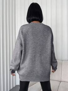 EURMUSE Women's Single Color Drop Shoulder Button-front Cardigan - Grey - View 2