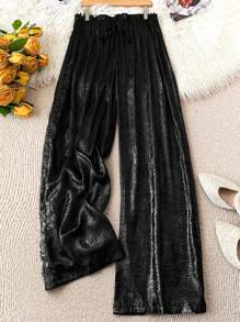 SHEIN Clasi Plus Size Women's Christmas Plain Weave Regular Elegant High Heel Pants, Suitable For Spring & Autumn