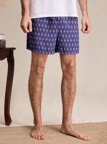EverLounge Men Floral Geometric Print Casual Lounge Shorts - Purple - View 4