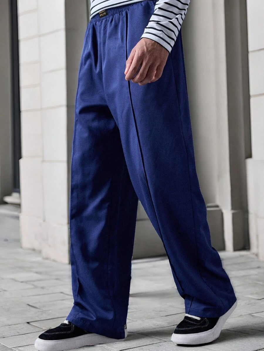 Manfinity VCAY Quần ống đứng lưng thun rộng rãi thoải mái cho nam - Xanh đậm - Xem 1