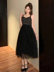 DAZY Đầm Maxi Lưới Thanh Lịch Cho Nữ, Mùa Thu, Sinh Nhật, Đầm Dạ Hội Đêm Giao Thừa - màu đen - Xem 5