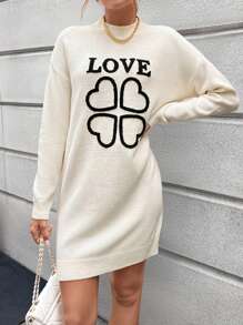 Chiquease Women's Loose Floral Print Crew Neck Sweater Dress Fall Cloth For Women - Apricot - View 1