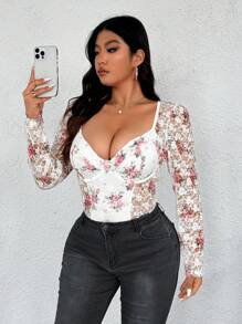 Celure Eleganter Ganzkörper-Spitzen-Bodysuit in Große Größen, perfekt für Herbstfeste und Feiertage