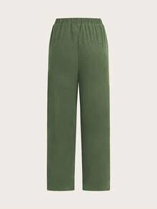 Women's Solid Color With Pockets Straight Leg Casual Pants - Army Green - View 2