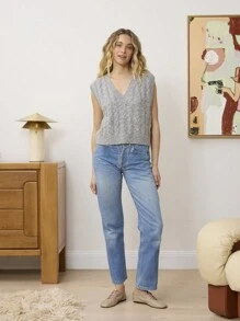 Aralina 纹理舒适麻花针织无袖V领背心