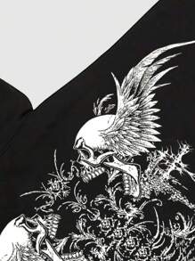 ROMWE MEN Goth 男士 999-黑色-日式蝙蝠袖连帽卫衣，万圣节，冬季 - 黑色 - 查看 4