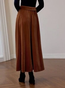 MOTF PREMIUM VELVET FAUX PEARL BUCKLE BELTED FLARE SKIRT