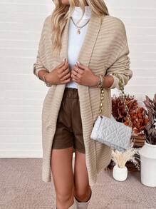 SHEIN LUNE 1 件女士休闲纯色蝙蝠袖宽松长款开衫，秋冬